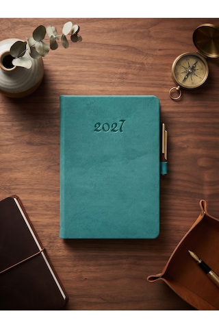 2027 Termo Deri Haftalık Ajanda Çizgili Mini 9x14 Mavi