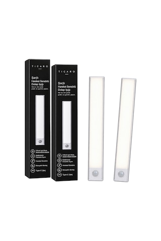 Tıcaro 32 Cm Cct Sensörlü Şarjlı Led Dolap Işığı, 62 Led, 2200 Mah, 2 Adet Gümüş