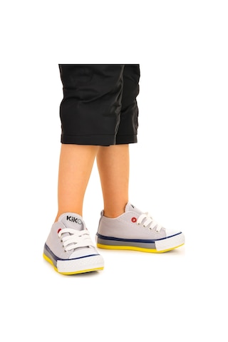 Kiko Kids Tinna Bağcıklı Erkek Bebek Keten Spor Ayakkabı Gri