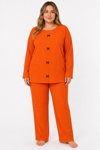 Sleeproom Büyük Beden Kadın Kaşkorse Mevsimlik Turuncu Pijama Takımı