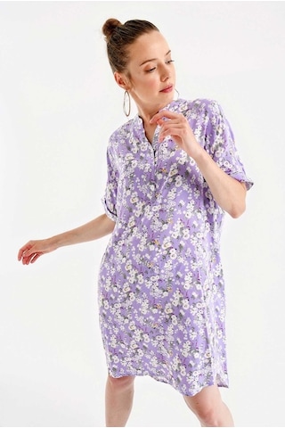 Gabria Kadın Yarım Pat Desenli Elbise Lila