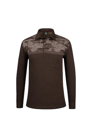 Çizgi Triko Erkek Uzun Kollu Desenli Gömlek Yaka Kol Manşetli Cepli Sweat 5026 Kahverengi Kahverengi