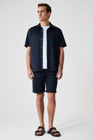 MELOS Erkek Kısa Kollu Cepli Çıtçıtlı Relaxed Fit Lacivert Gömlek