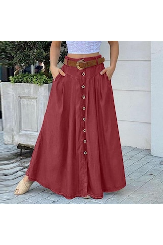 Zanzea Kadın Yaz Rahat Düz Renk Şalvar Uzun Etekler Şarap Kırmızısı Bordo