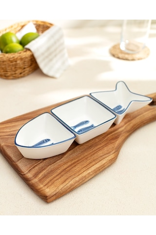 Madame Coco Marine 3 Parça Sunum Tabağı Taba0000000118 Sunum Tabağı-mavi/beyaz