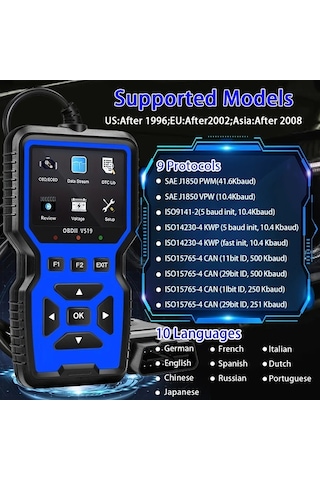 Xuweiwei Mavi Obd2 Okuyucu Araba Arıza Teşhis Cihazı Motor Kod Tarayıcı Voltaj Test Aleti Obdıı