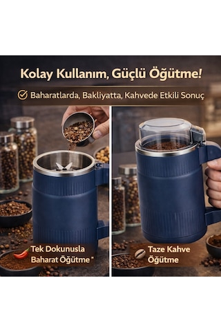 Polham Süper Güçlü Motor 500 Ml Paslanmaz Çelik 8 Bıçaklı Kompakt Baharat, Bakliyat Ve Kahve Öğütücü Mavi