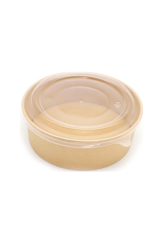 Omeyva Yuvarlak Şeffaf Kapaklı Kağıt Karton Kraft Salata Yemek Kabı Kase- 20 Oz - 590 Ml. - 30 Adet