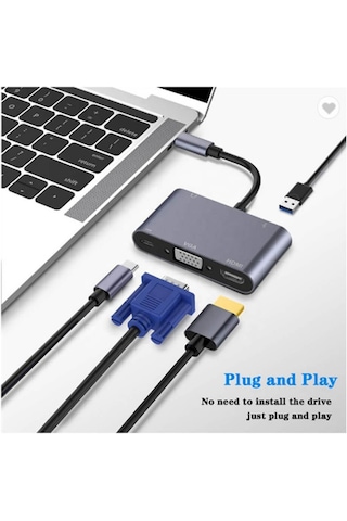 Type-C To 4K Hdmi Vga Usb 3.0 Otg Audio Ses Çevirici Kablo 5 In 1 (533635045)