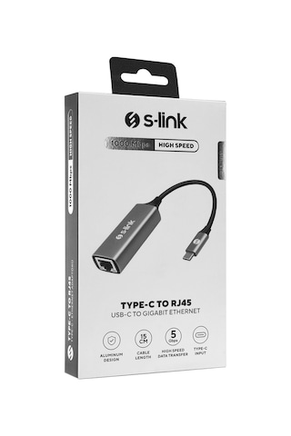 S-lınk Sw-u336 Gri Metal Type-c To Rj45 10/100/1000mbps Gigabit Adaptör