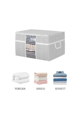 3'lü Mega Boy Pencereli Yorgan Hurcu - Yastık Yorgan Düzenleyici Saklama Hurcu 75 X 40 X 40 Cm Gri