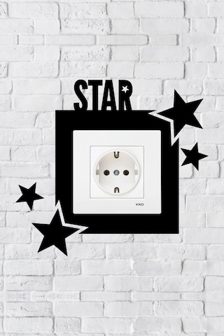 Star Yazılı Yıldız Tasarım Priz Çerçevesi İç Ölçü 8,4x8,4 Cm Dekoratif Priz - Anahtar Çerçevesi
