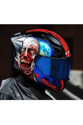 Ls2 Rapıd 2 Race Zombıe Fullface Motosiklet Kaskı Mavi Camlı Siyah