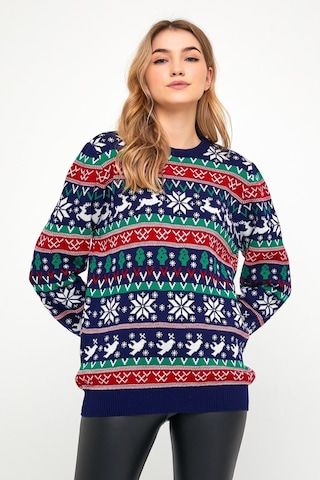 Tarz Cool Lacivert-kırmızı Kadın Christmas Yılbaşı Kazağı-kdncrs001r03m Lacivert-kırmızı