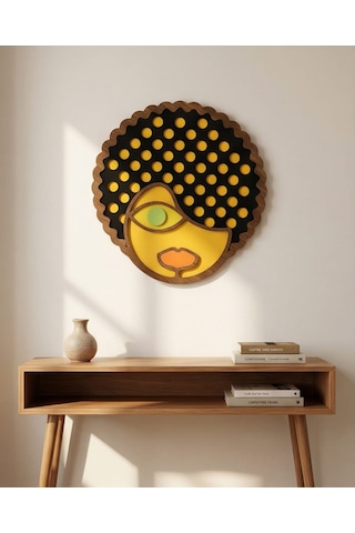 Afro Saçlı Modern Mdf Ahşap Duvar Maskı - Dekoratif Picasso Tarzı Duvar Sanatı 1