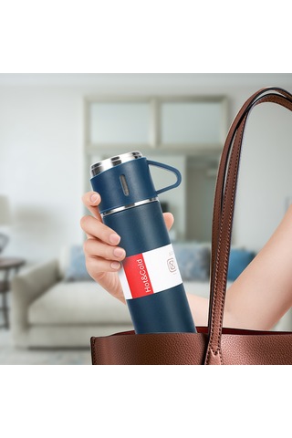 Xiyyadms 304 Çelik Isı Yalıtımlı Termos Seti 500ml - Dış Mekan, Spor, Seyahat İçin Taşınabilir Bardak Ve 2 Kupa Ekru