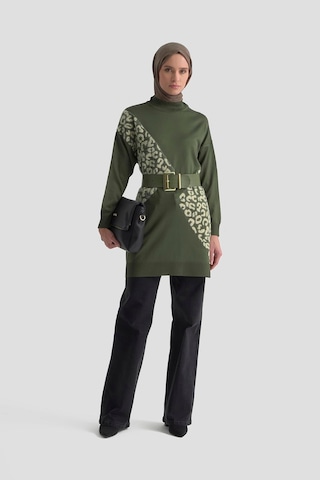 Armine Trend Leopar Desenli Triko Tunik Haki 25ytd4109 Haki