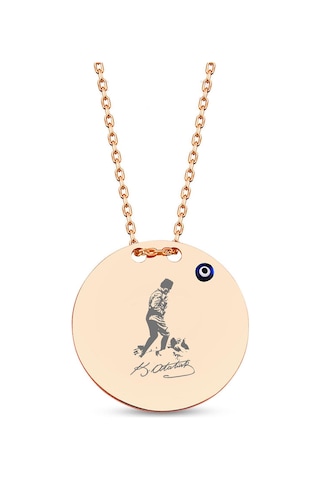 925 Ayar Gümüş Nazar Boncuklu Figürlü Plaka Kolye Gümüş