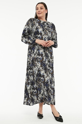 Mavi Desenli Elbise-617-mavi