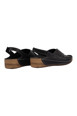 Napa Shoes Hakiki Deri Çapraz Bantlı Arkadan Ayarlı Rahat Taban Dolgu Topuk Kadın Sandalet Napa-311 Siyah