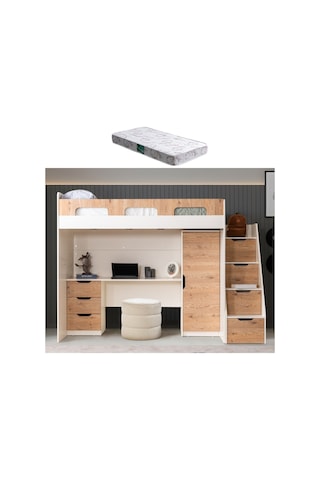 Ranza, Münih Ranza Masa Dolap - Ceviz - 1 Adet Comfort Yatak 90 x 200