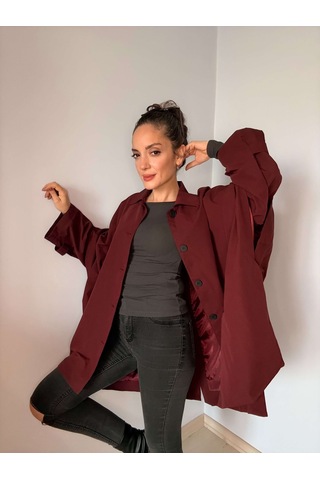 Ali Butik Bordo Panço Model Trençkot Bordo