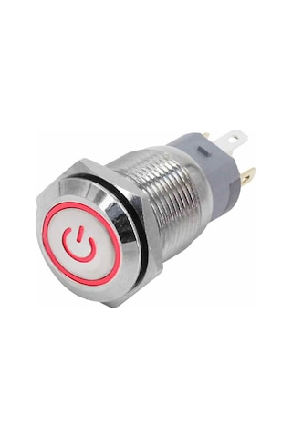 16mm Metal Panel Uyumlu Montaj Düz Kafa Latch Buton No Nc Power Sembol Led Işıklı