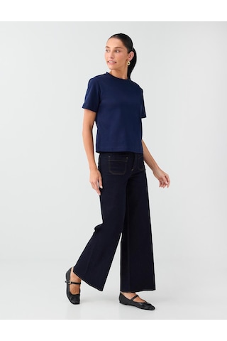 Jimmy Key İndigo Mavi Rahat Kesim Bol Paça Yüksek Bel Denim Pantolon 6ww187147448