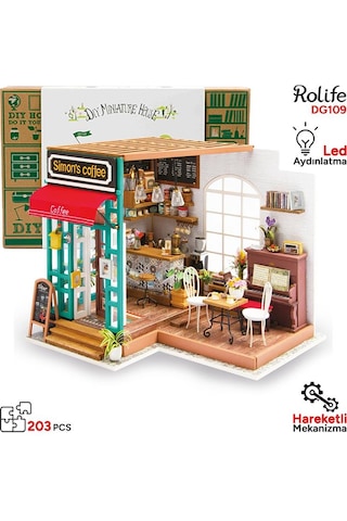 Rolife Dg109 Simon'ın Kahve Dükkanı Simon's Coffee Dıy Minyatür Maket Model Set Miniature Dollhouse 3d Model Kit Detaylı Dekoratif Hobi Seti 3d Puzzle Tiny House