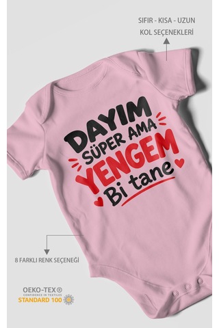 Morivokids Dayım Süper Ama Yengem Bi Tane Kısa Kollu Bebek Body %100 Pamuk Koyu Pembe