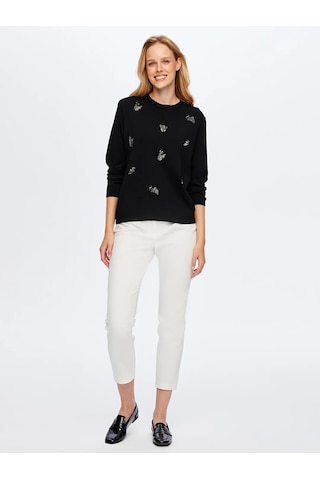 Faik Sönmez Boncuk Nakış Detaylı Uzun Kollu Kadın Triko Bluz W26trb018 Siyah