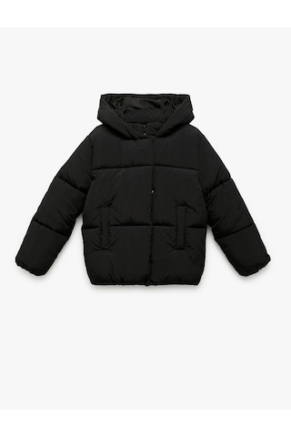 Koton Uzun Kollu Kapşonlu Şişme Mont Siyah 6wkg20025aw Siyah