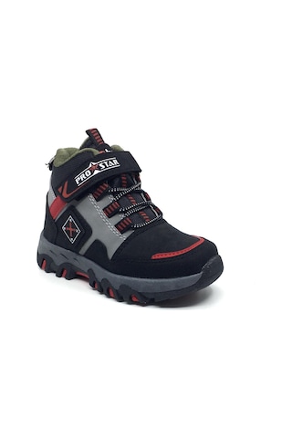 Taşpınar Pro - Star Erkek Rahat Çocuk Kışlık Kısa Bot Spor Ayakkabı 23-35 Siyah - Kırmızı