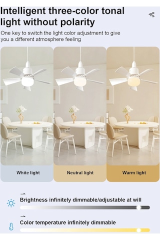 Hallow Çıkarılabilir E27 Kafa Sonsuz Bölünmüş Fan Lambası Beyaz