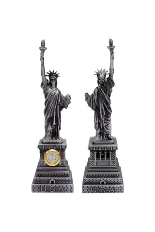 Metal Saatli Özgürlük Heykeli Gümüş Vintage Dekor Usa 25cm