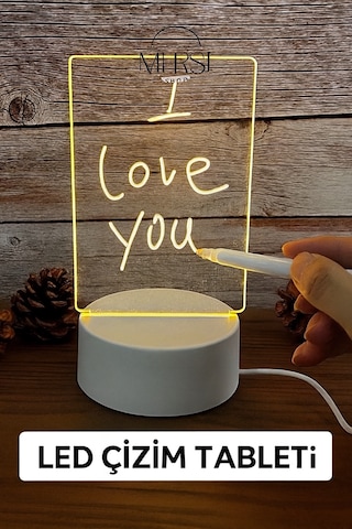 Led Çizim Tabletli Gece Lambası Yazılabilir Silinebilir Aydınlatma Paneli Çocuk Eğlence Lambası Antik Beyaz