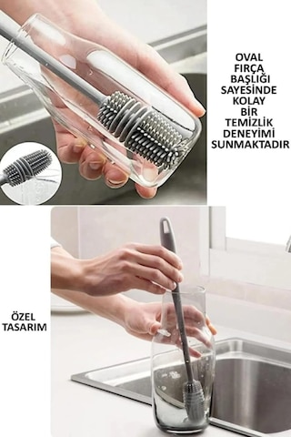 Çok Amaçlı Uzun Saplı Silikon Şişe Ve Bardak Temizleme Fırçası Vazo, Termos, Kupa Ve Sürahi Yıkama Fırçası