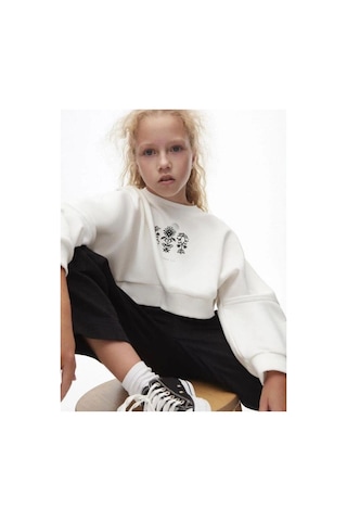 Kız Çocuk Pamuklu İki İplik Gün Işığı Sweatshirt-14709 Ekru