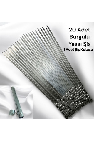 20 Adet Yassı Mangal Şişi,patlıcan Domates Sebze Tavuk Kanat Şişi, 50 Cm Yassı Şiş,1 Şiş Kutusu