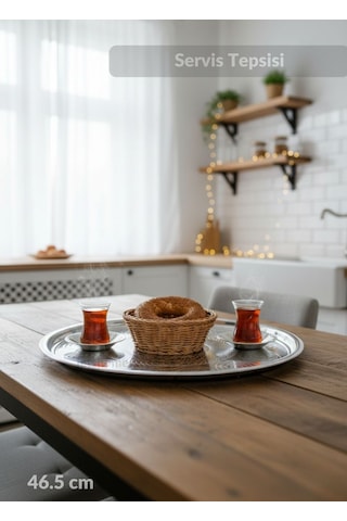 Paslanmaz Tepsi Geleneksel Küçük Yer Sofrası 46,5 Cm Çelik Sini Yemek Sofrası No:50 Metalik Gri