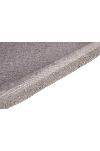 My Evilla Modern Dekoratif Halı Jel Kaymaz Taban Peluş Gri Saçaklı Oval Paspas Takımı 50x80 Çok Renkli