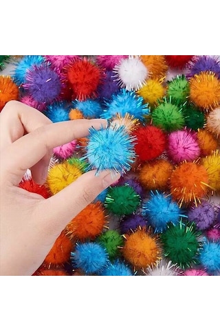 Simli Ponpon 3 Cm 50 Adet Karışık Renk Pon Pon Kreş Okul Etkinliği