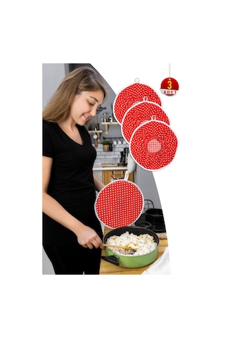 3 Adet Şık Ve Pratik Demlematik: Pilav Demleme Örtüsü , Tencere Kapağı Bonesikırmızı Puantiye