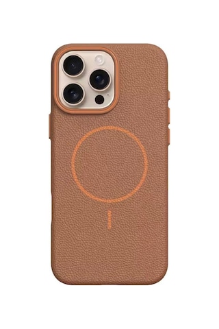 Apple Uyumlu iPhone 15 Pro Max Beats Magsafe Deri Görünümlü Silikon Kılıf Kapak Turuncu