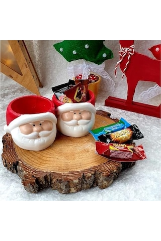 Dafniart Yılbaşı Yeniyıl Noel Baba Mumluk Dekor Hediyeli Ürün 8 Cm Kırmızı 2 Li Beton Alaşımlı Altın