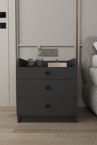 Modern 3 Çekmeceli Komodin Şifonyer %100 Mdf Çok Amaçlı Organizer Kmd01 Antrasit