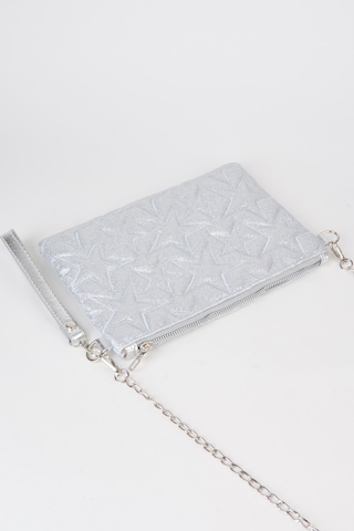 Vivaq Kadın Gümüş Simli Yıldız Nakışlı Suni Deri Bilek Ve Zincir Askılı Portföy El Ve Clutch Çanta