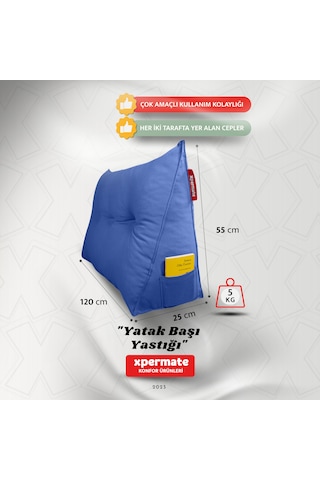 Yatak Başı Yastığı Sırt Ve Bel Destek Yastığı 120 Cm Mavi