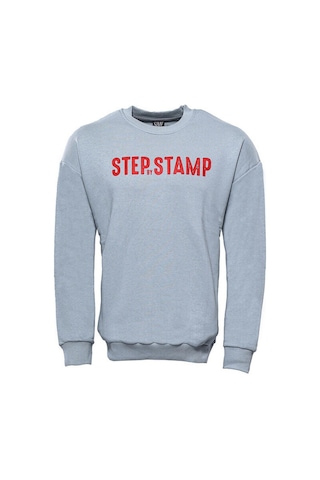 Wessi Yazı Baskılı Bisiklet Yaka Gri Sweatshirt Gri