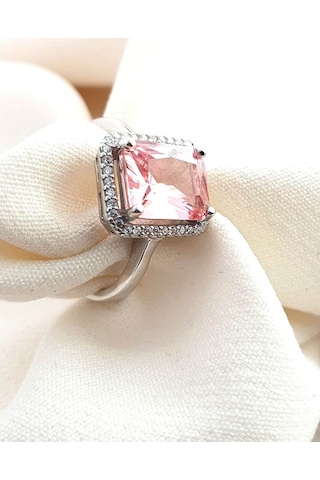 Sky Diamond Pink Morganit Taşlı 925 Ayar Gümüş Tek Taş Yüzük 18